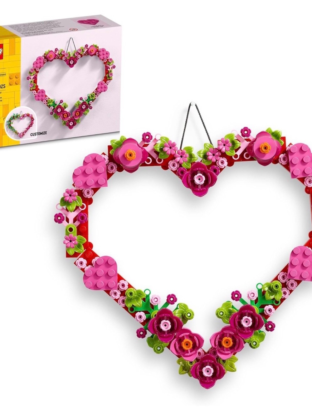 Lego Heart Wreath Frame Pink Green Red Floral Wall Hanging
